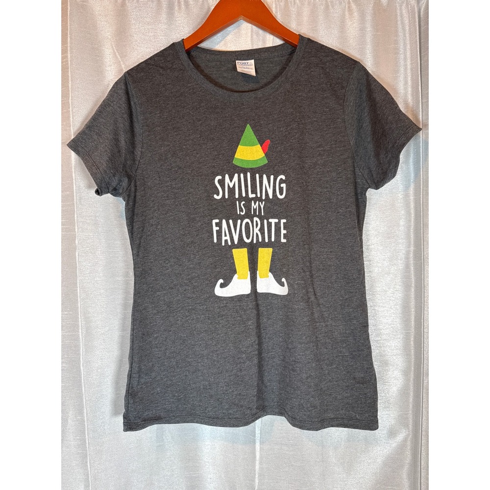 Port & Company‎ Womens Elf "Smiling Is My Favorite" Graphic T Shirt Dark Gray M